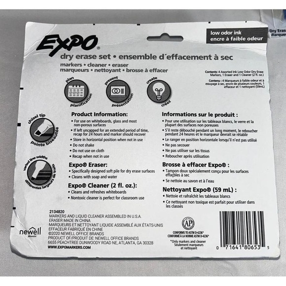 Expo Dry Erase Set Assorted Colors New Markers Eraser Cleaner Chisel Office Scho - Picture 2 of 4